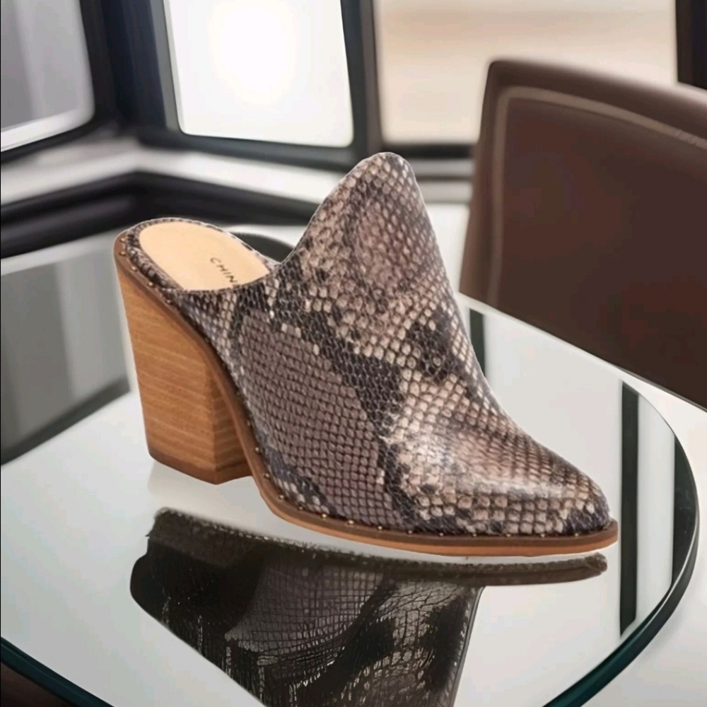 Chinese Laundry Snake Embossed Leather mule slip on shoe Size 7.5 9 brown *